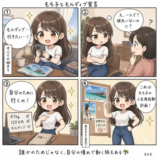 【宣言】モルディブは、自分のために行きます。彼氏待ちもツアー待ちも、もうやめました(4コマ漫画)
