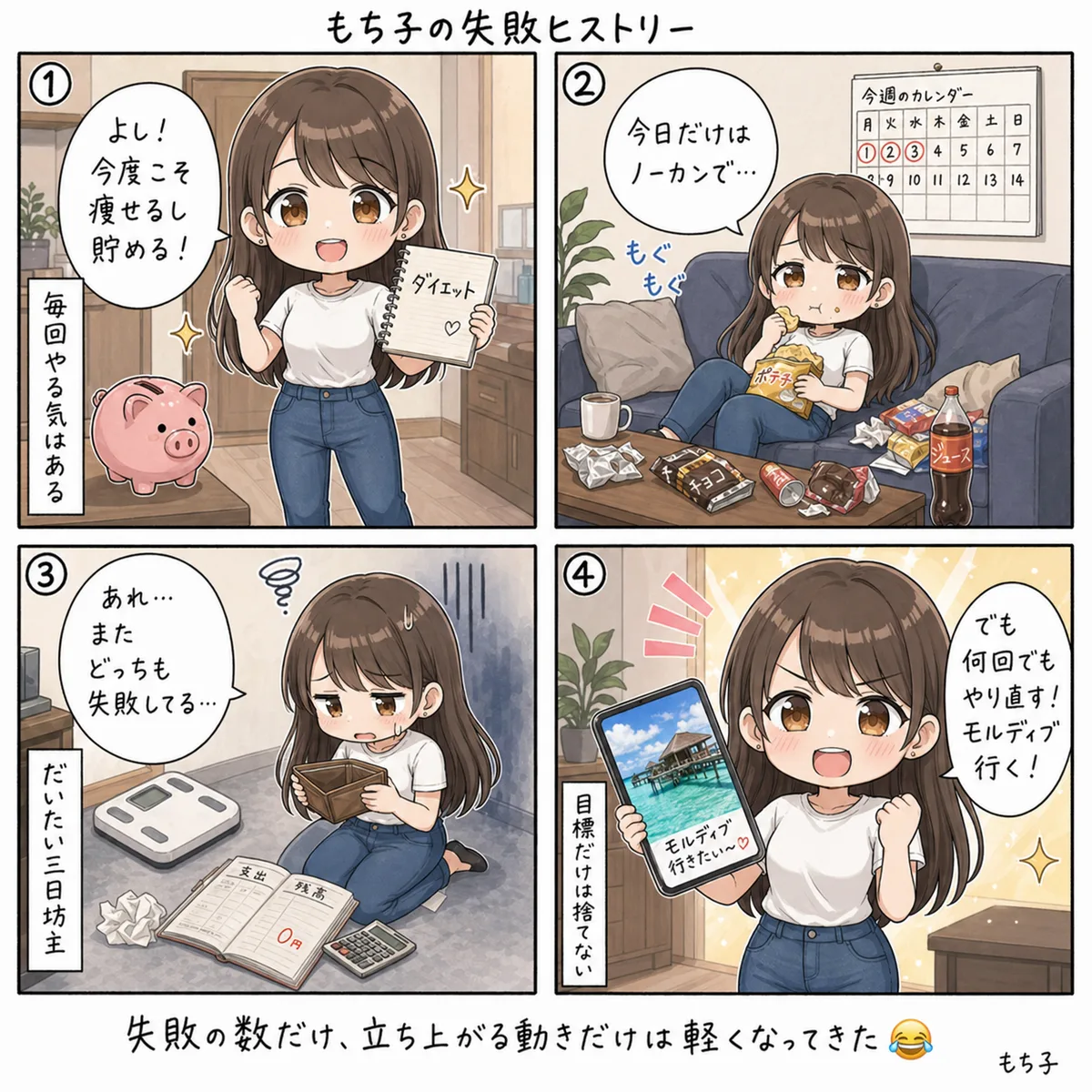 もち子の失敗ヒストリー(4コマ)