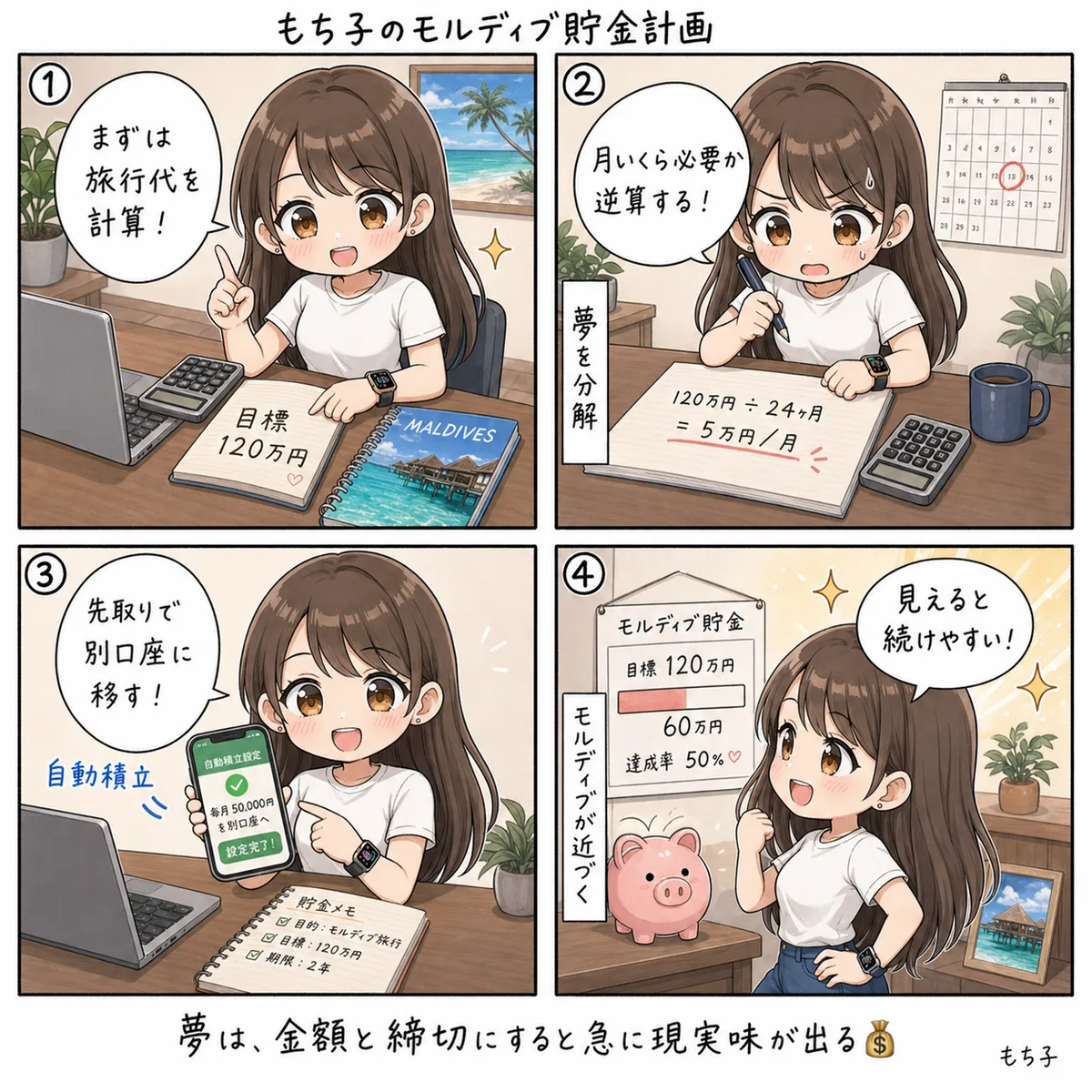 もち子のモルディブ貯金計画(4コマ)