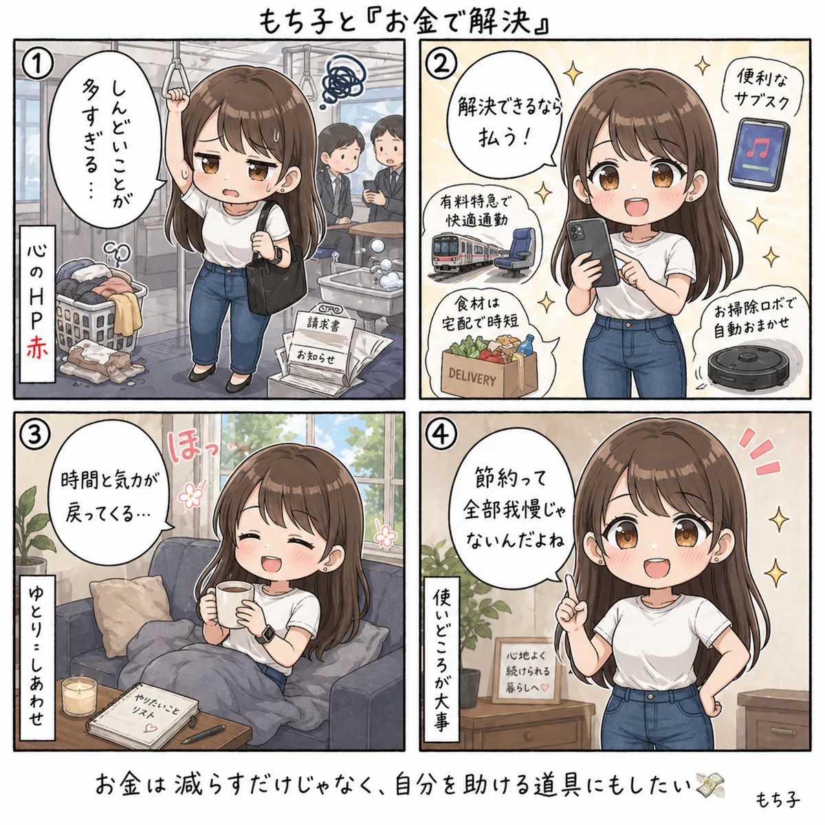 もち子と『お金で解決』(4コマ)