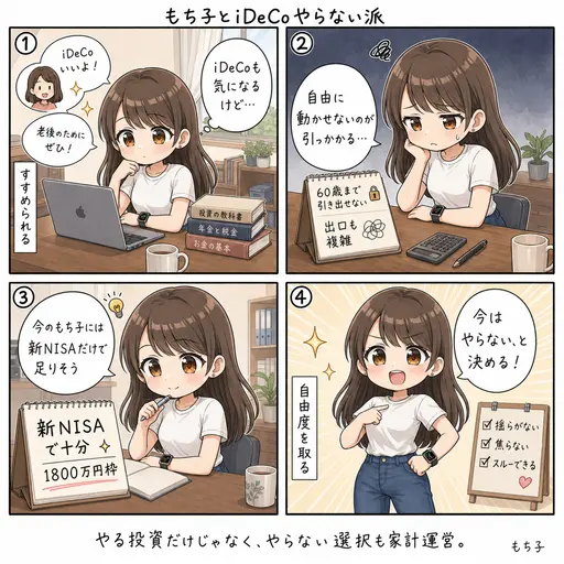 iDeCoをやらない理由。新NISA枠でもち子は十分です(4コマ漫画)