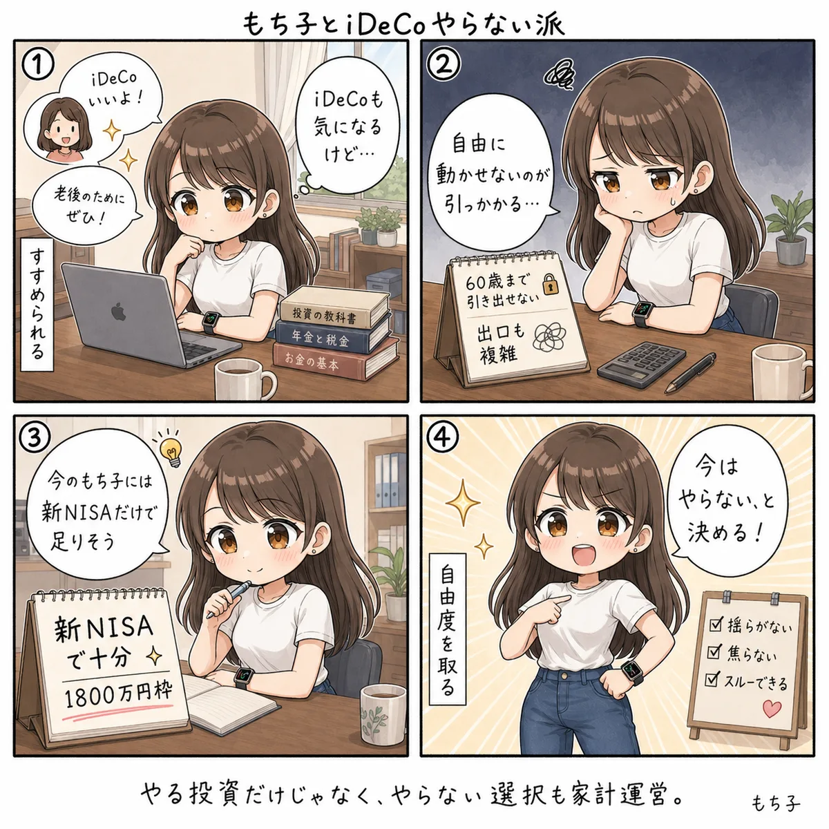 もち子とiDeCoやらない派(4コマ)