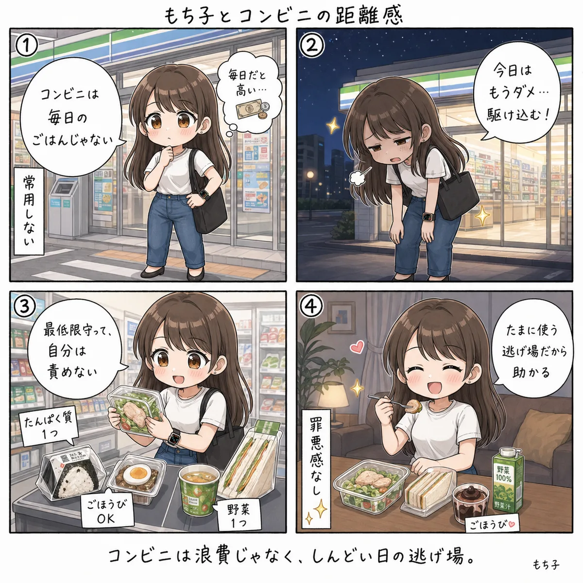 もち子とコンビニの距離感(4コマ)