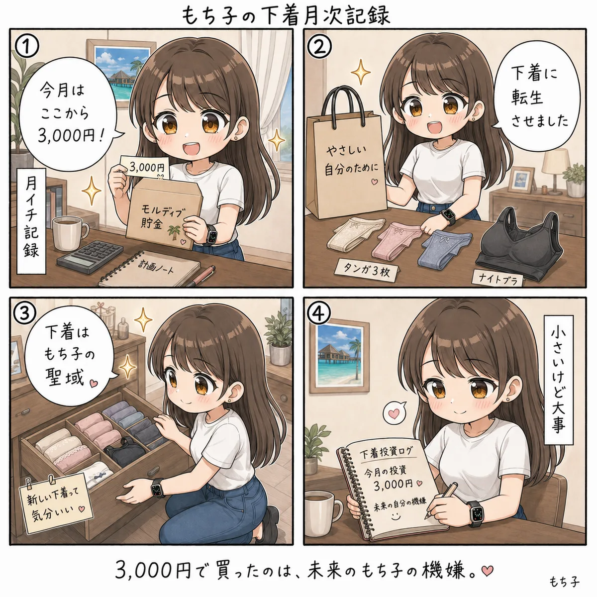 もち子の下着月次記録(4コマ)