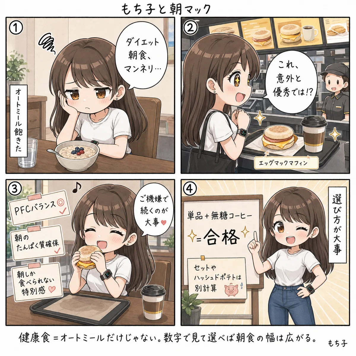 もち子と朝マック(4コマ)