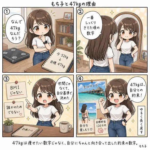 【目標】なぜ47kgなのか。一番痩せてた頃の数字に、もう一度戻りたい話(4コマ漫画)