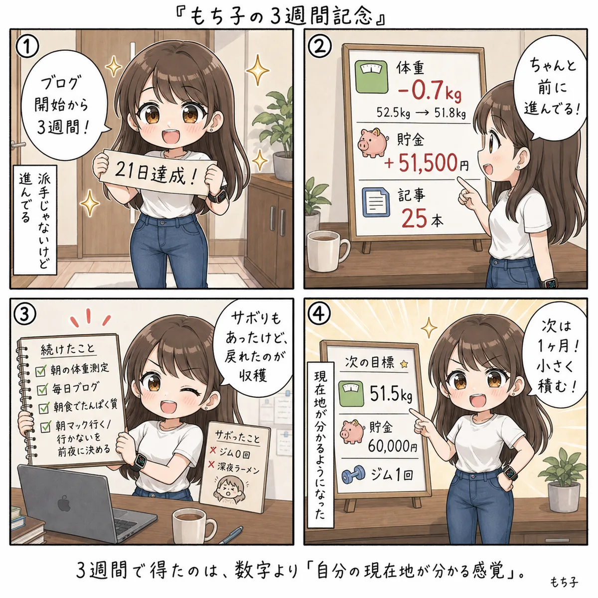 もち子の3週間記念(4コマ)