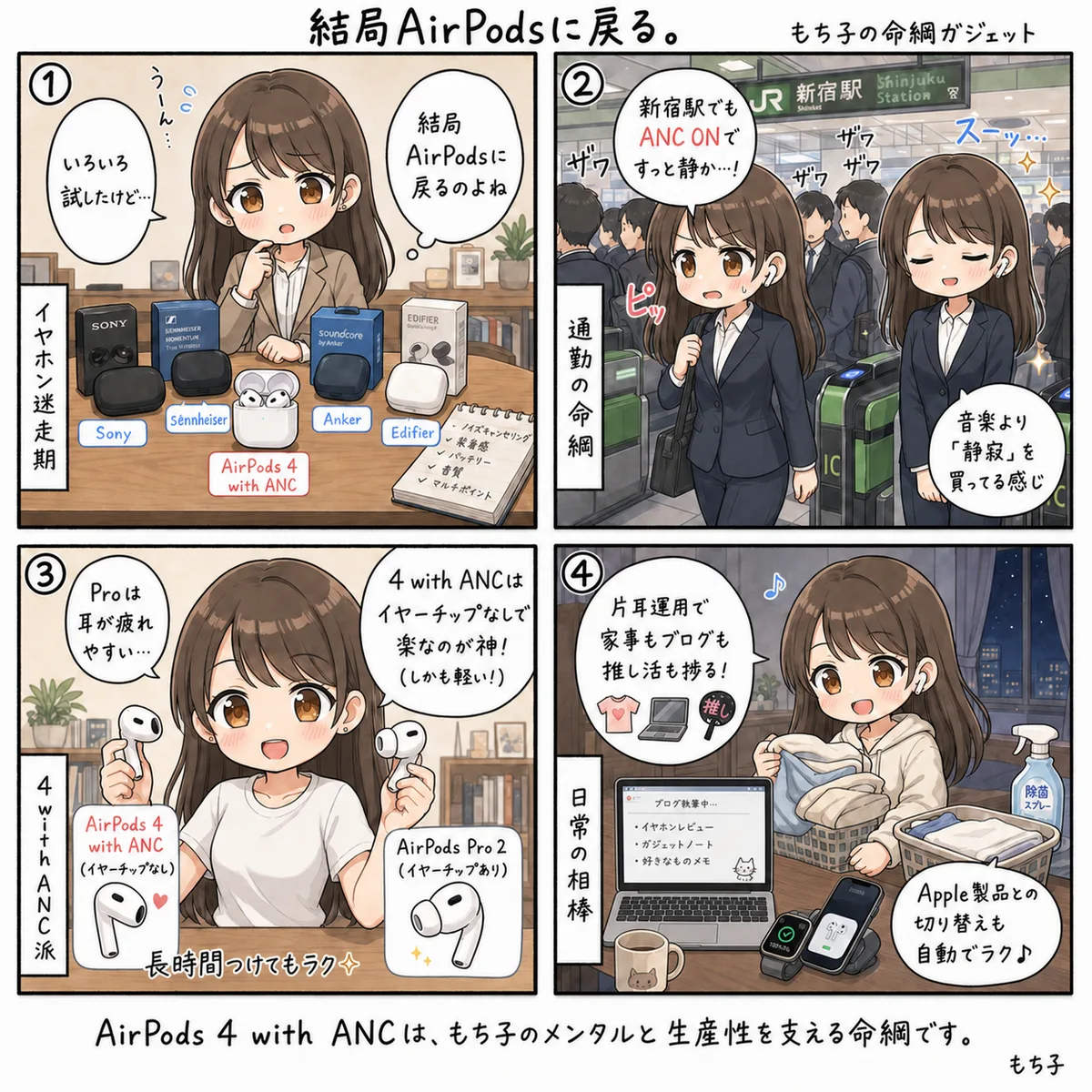 もち子とAirPods(4コマ)