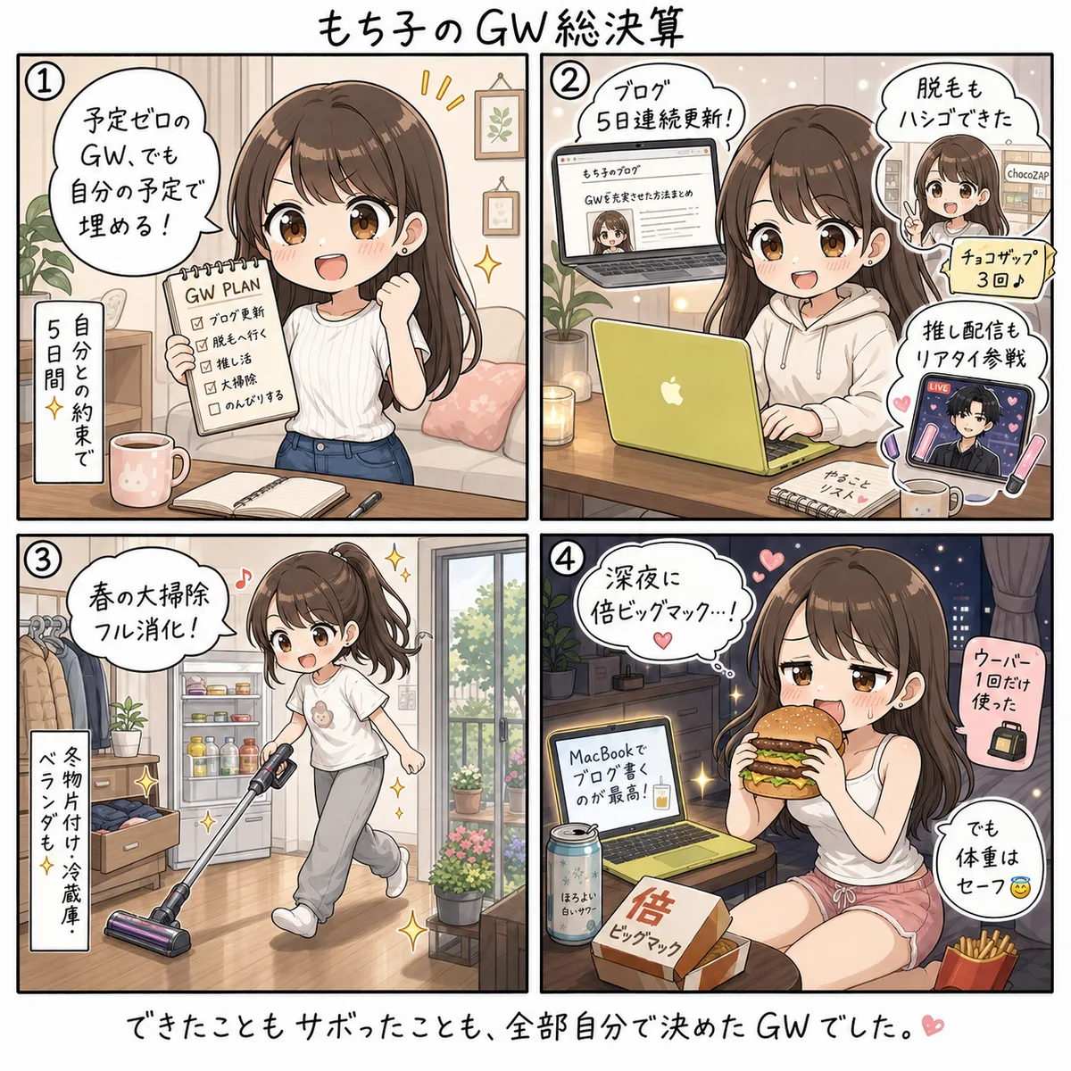 もち子のGW振り返り(4コマ)