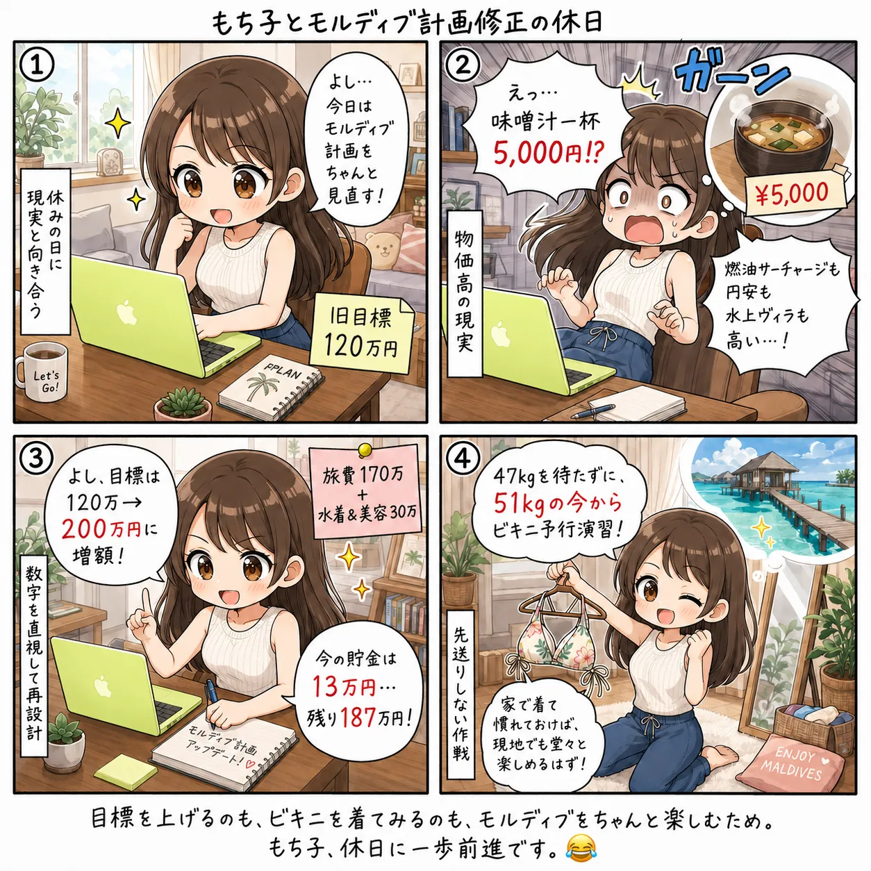 もち子のモルディブ計画修正(4コマ)