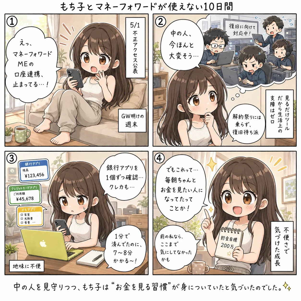 もち子のマネーフォワード事件(4コマ)