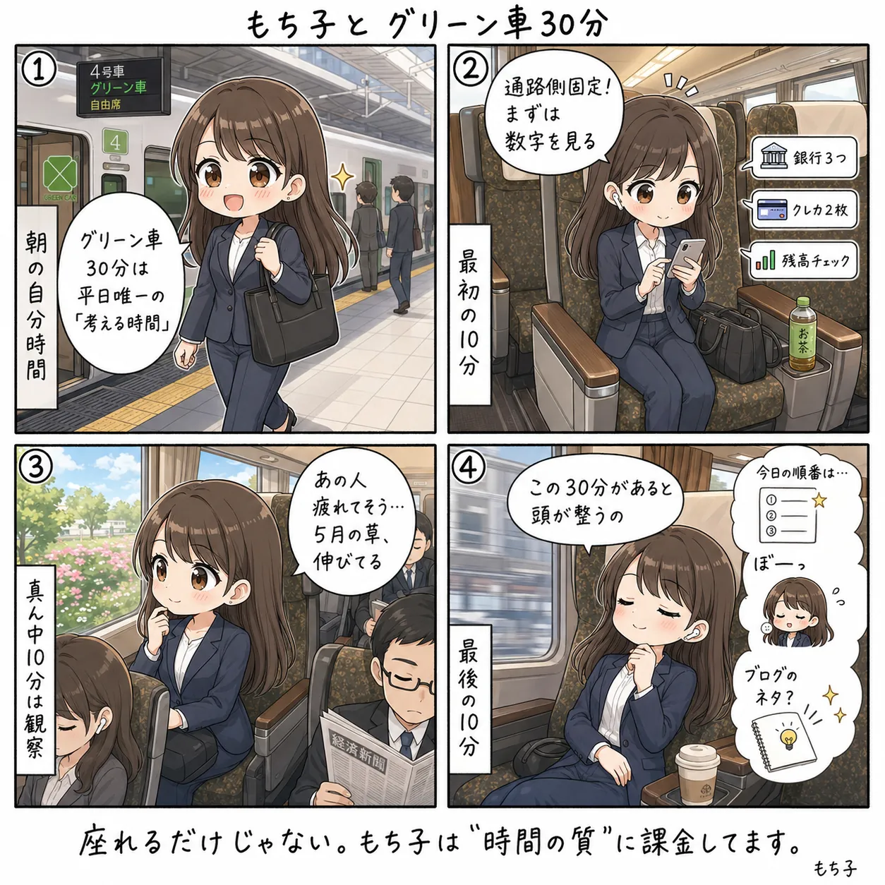 もち子のグリーン車30分(4コマ)