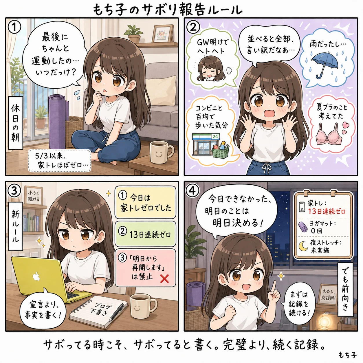 もち子のサボり報告(4コマ)