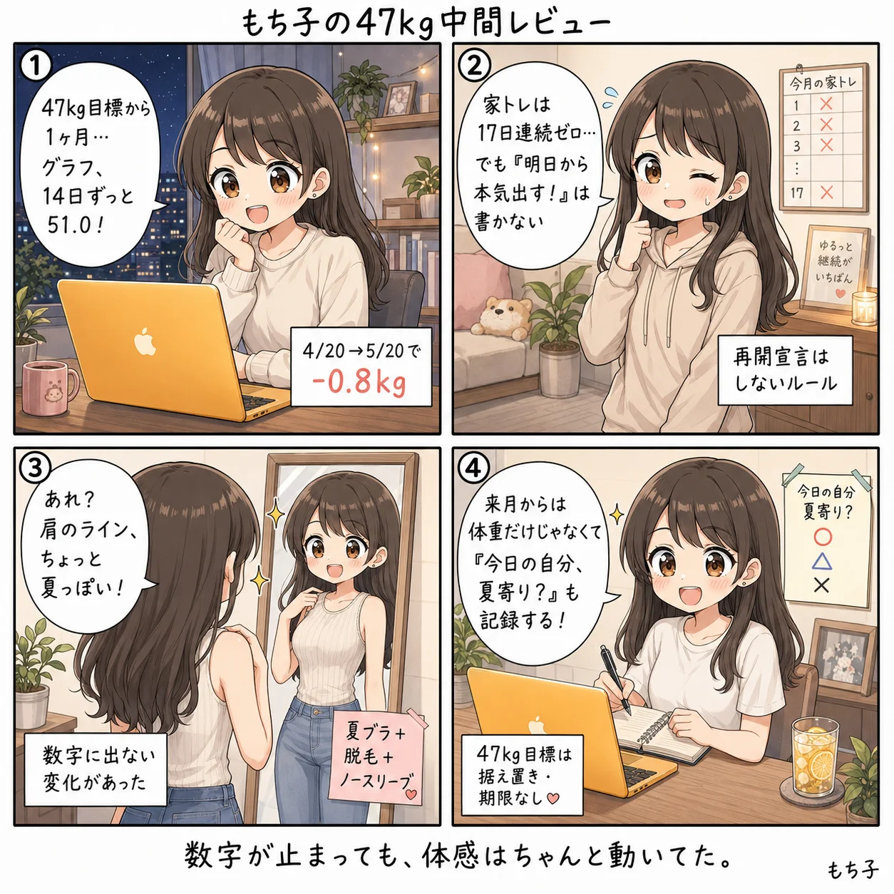 もち子の47kg中間レビュー(4コマ)