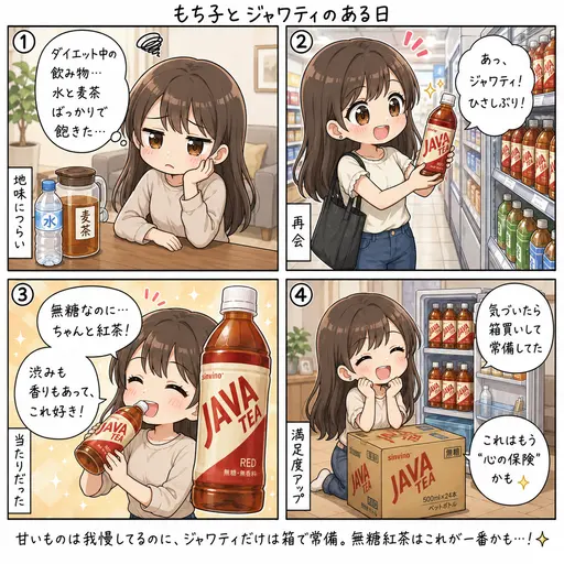 ジャワティを箱買いした。ダイエット中のペットボトル紅茶はこれが一番と確信(4コマ漫画)
