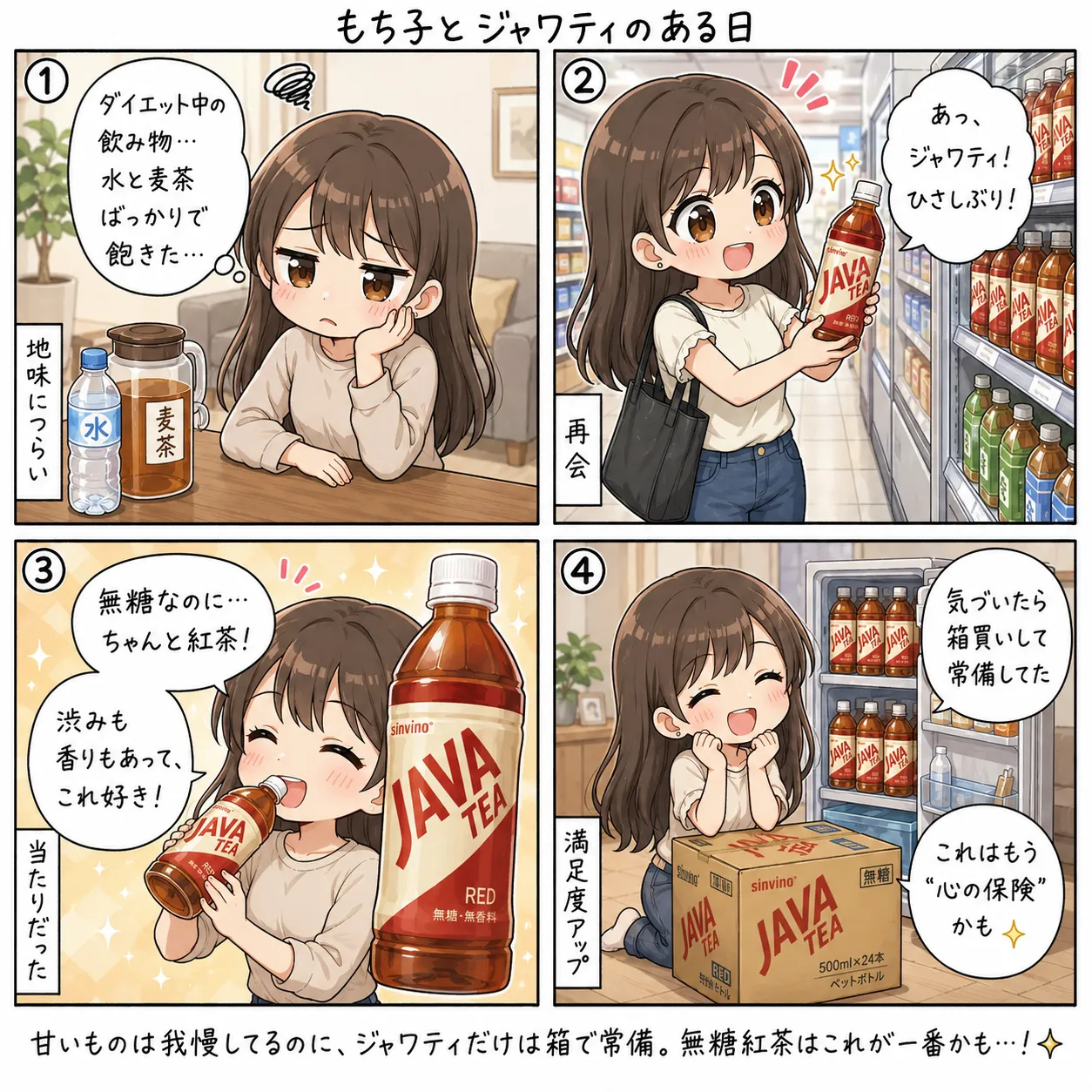 もち子とジャワティの箱買い(4コマ)