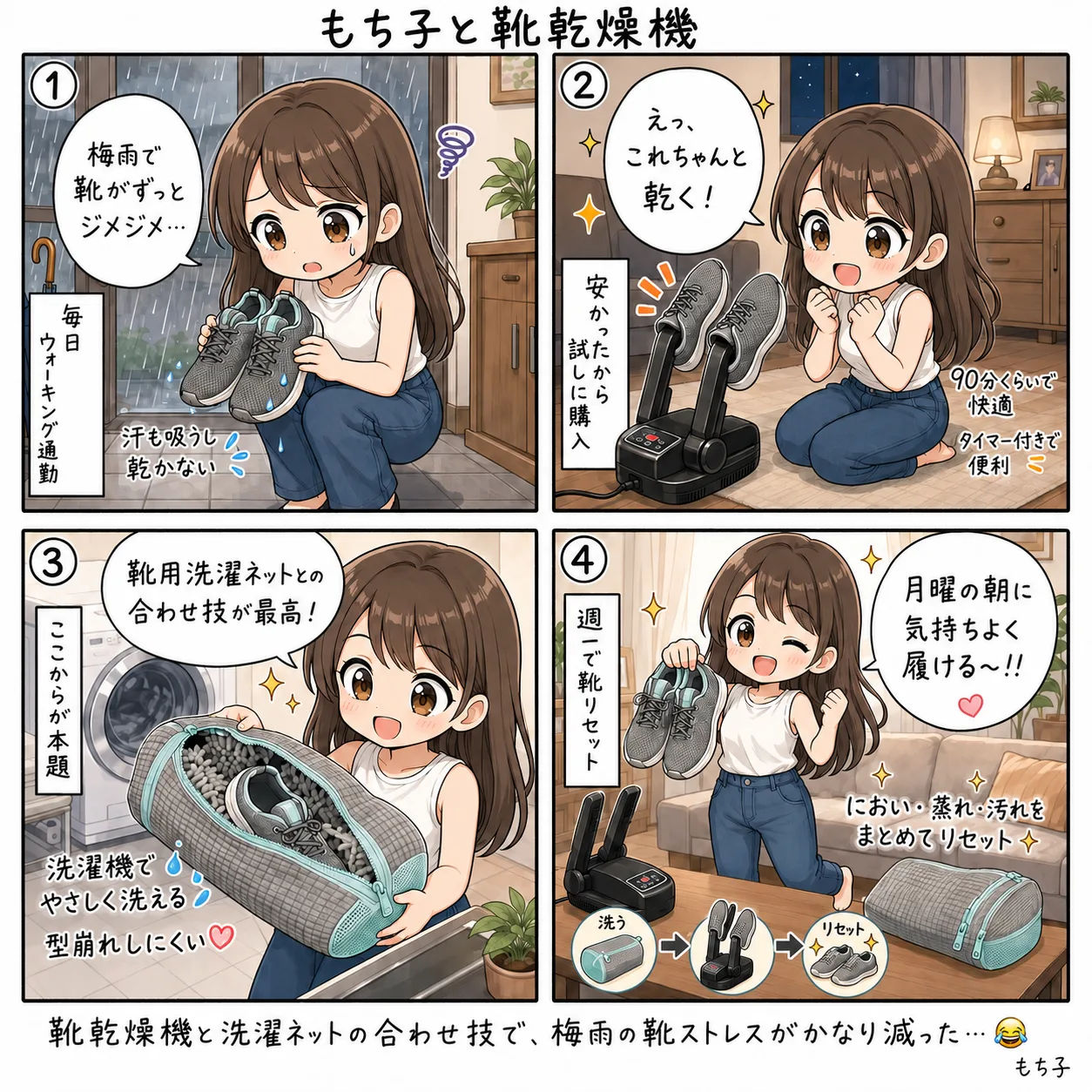 もち子と靴乾燥機(4コマ)