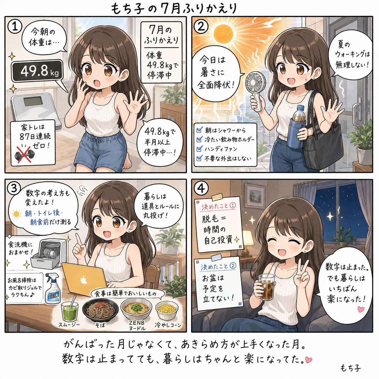 もち子の7月ふりかえり(4コマ)