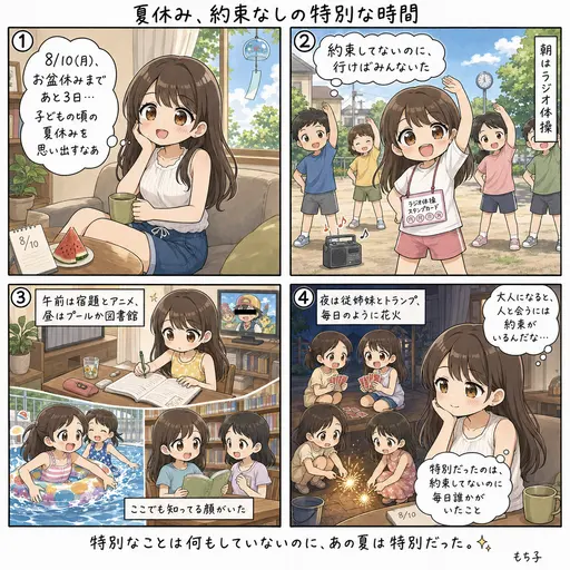 夏休みの思い出。約束していないのに、毎日誰かと過ごしていた(4コマ漫画)