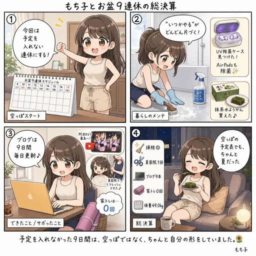 お盆9連休の総決算。予定を入れなかった9日間で、何ができて何をサボったか(4コマ漫画)