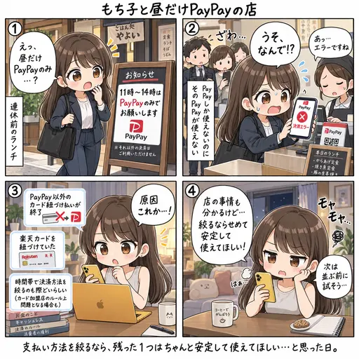 ランチが『昼だけPayPayのみ』の店で、PayPayが使えなくて固まった話。カードも現金もOKなのに、なぜ昼だけ絞るのか(4コマ漫画)